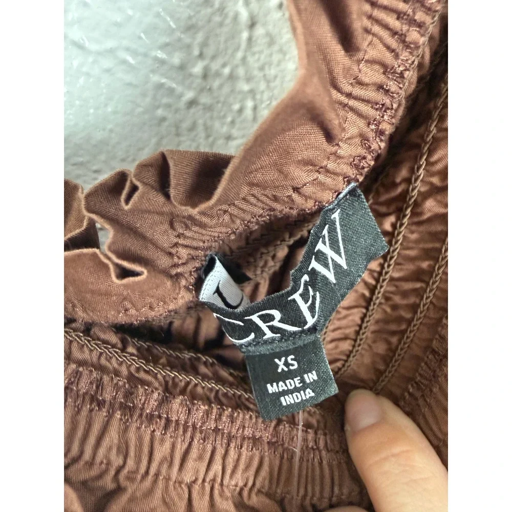 NWT J.Crew Smocked One-Shoulder Midi Dress Brown Cotton Poplin Size XS - Picture 9 of 12